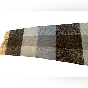 Scotland/Scottish 100% CASHMERE Checkered & Paisley Beige & Blue Beautiful Scarf